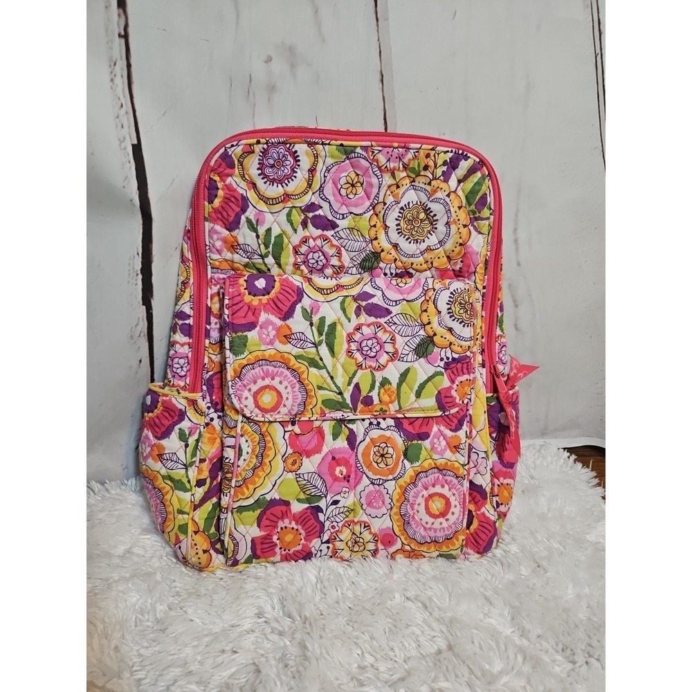 Vera Bradley Floral Print Quilted Backpack Zippered Medium 16" by 12"